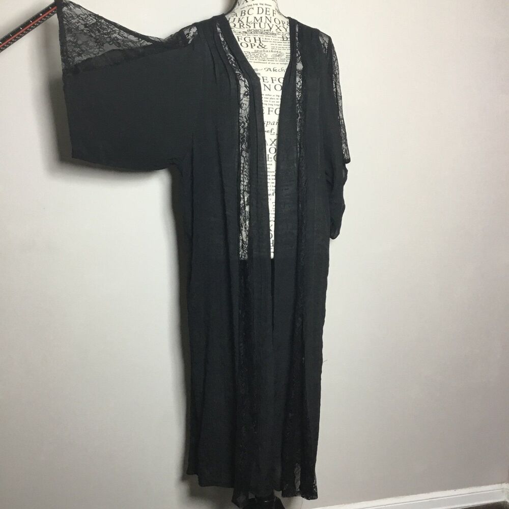 Black lace kimono cover-up long gauzy fabric witchy witchcore dark fairy M